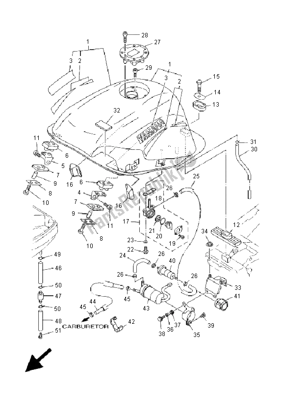 Todas las partes para Depósito De Combustible de Yamaha TDM 850 2001