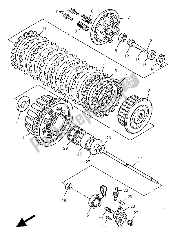 All parts for the Clutch of the Yamaha YZF 600R Thundercat 1997