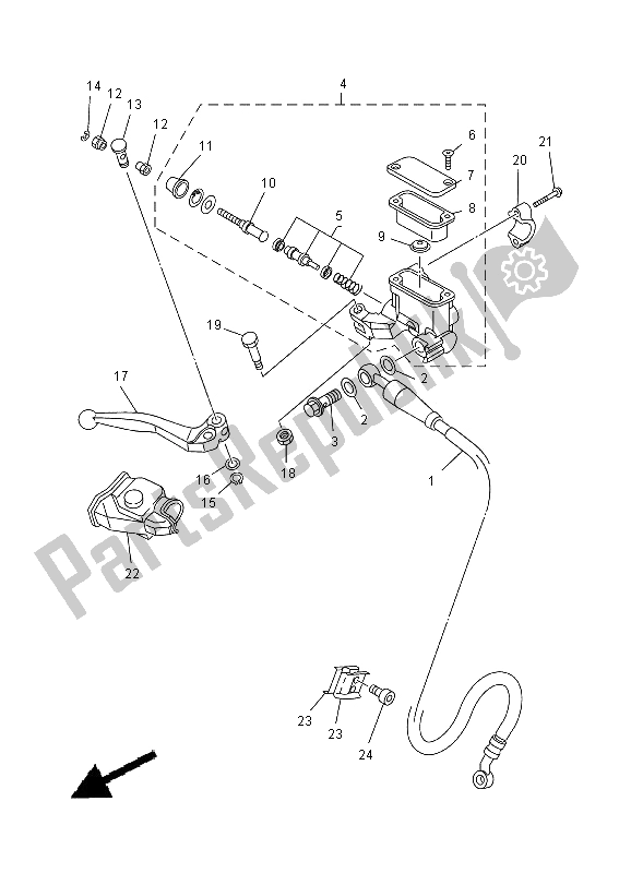All parts for the Front Master Cylinder of the Yamaha YZ 250 2000