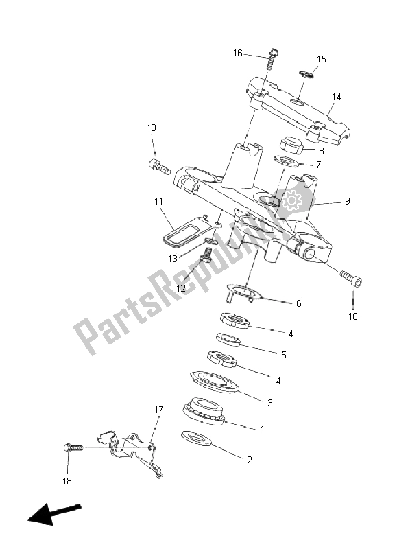 All parts for the Steering of the Yamaha FZ6 SHG 600 2009