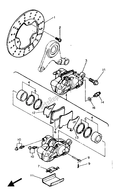 All parts for the Rear Brake Caliper of the Yamaha FZR 750 RW 1989