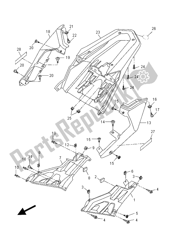 All parts for the Side Cover of the Yamaha MT 125 2015