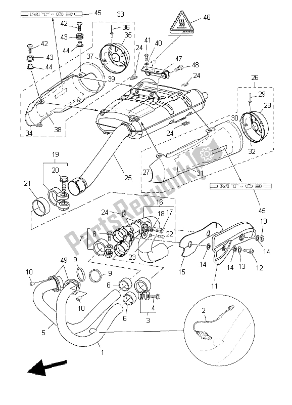 Tutte le parti per il Scarico del Yamaha MT 03 660 2009