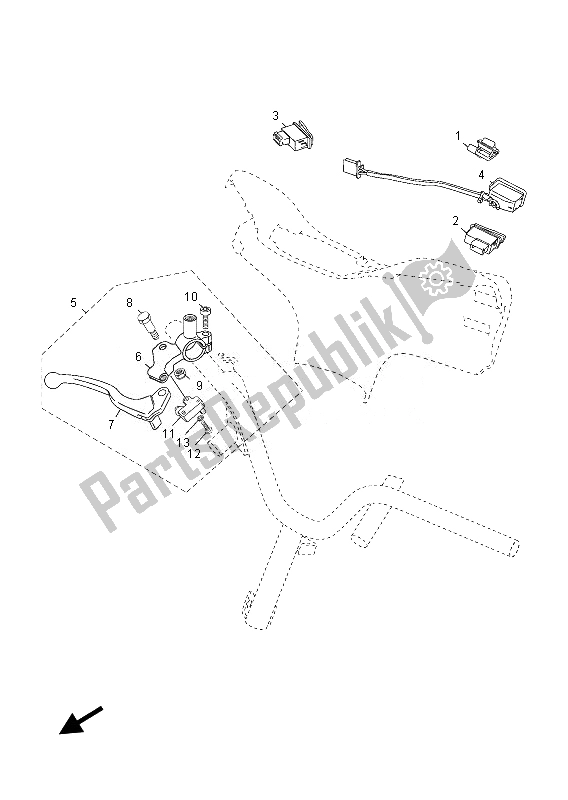 All parts for the Handle Switch & Lever of the Yamaha YN 50 FU 2013