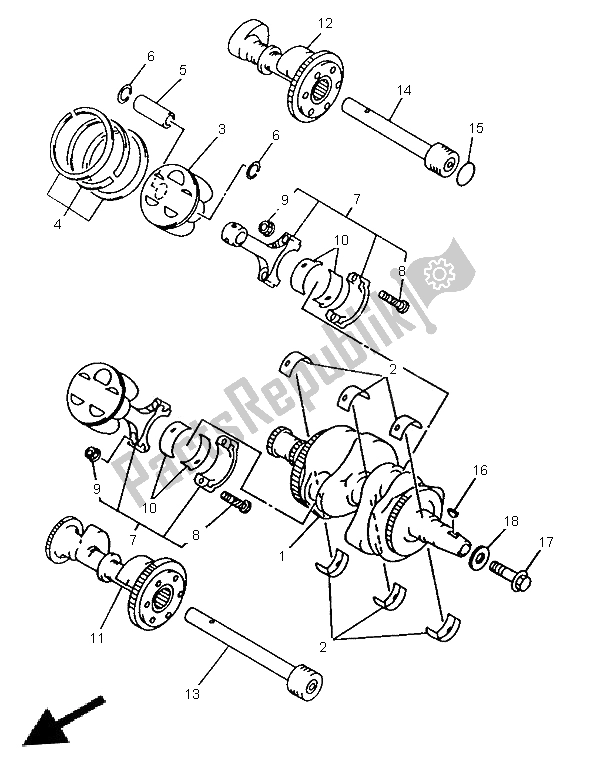 All parts for the Crankshaft & Piston of the Yamaha TDM 850 1996