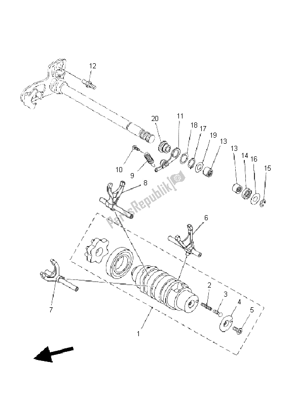 All parts for the Shift Cam & Fork of the Yamaha XT 660R 2011