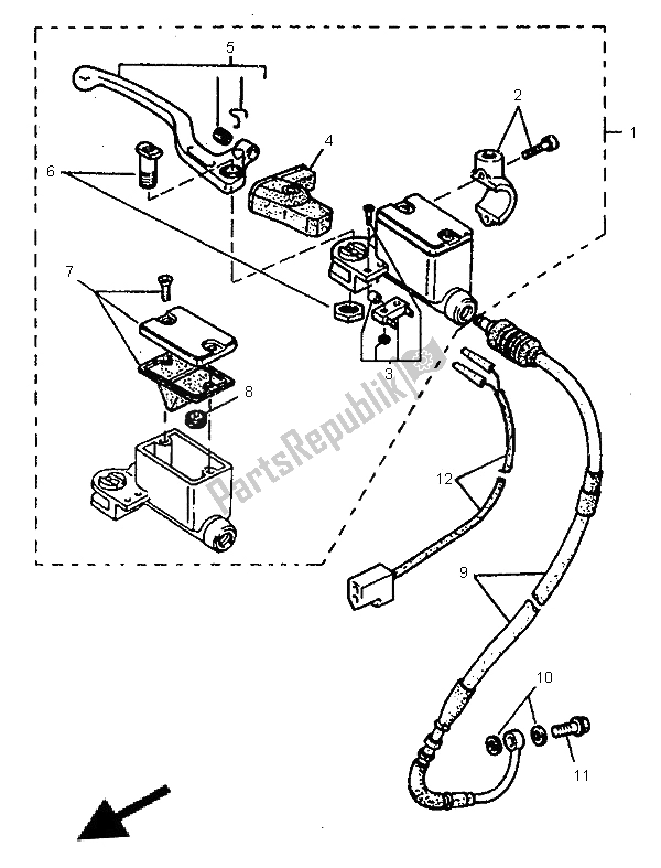 All parts for the Front Master Cylinder of the Yamaha TT 600E 1996