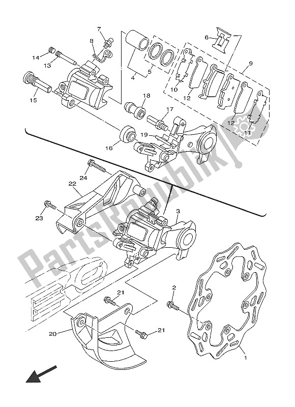 All parts for the Rear Brake Caliper of the Yamaha YZ 450F 2016