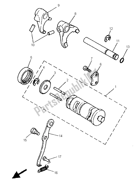 All parts for the Shift Cam & Fork of the Yamaha PW 80 1998