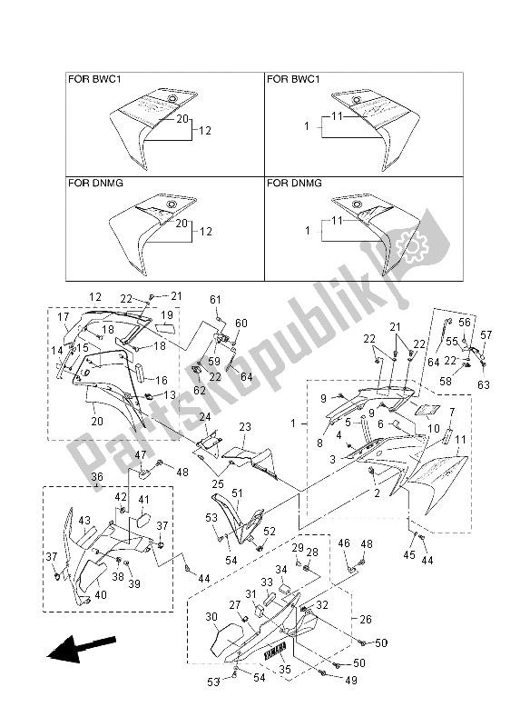 All parts for the Cowling 2 of the Yamaha YZF R1 1000 2008