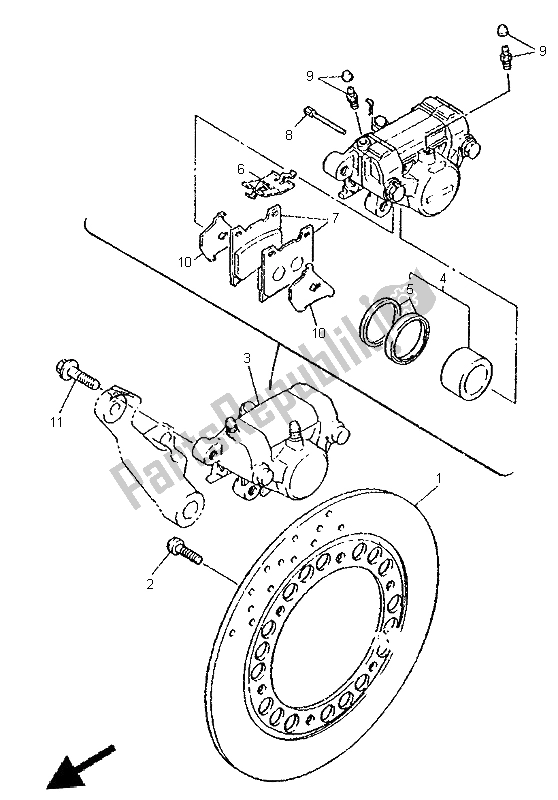 All parts for the Rear Brake Caliper of the Yamaha XJ 600S 1999