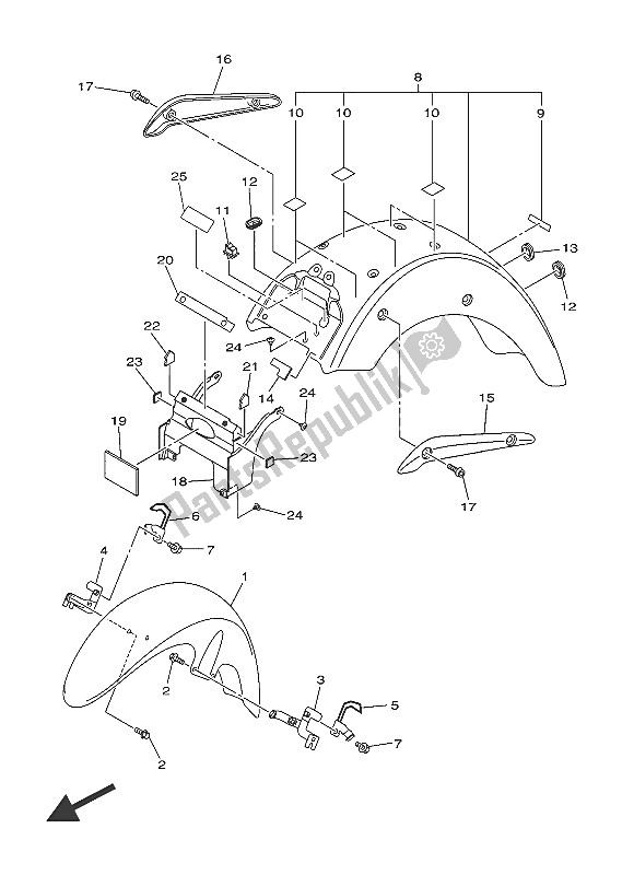 All parts for the Fender of the Yamaha XVS 1300A 2016