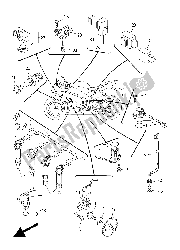 Wszystkie części do Elektryczny 1 Yamaha YZF R6 600 2012