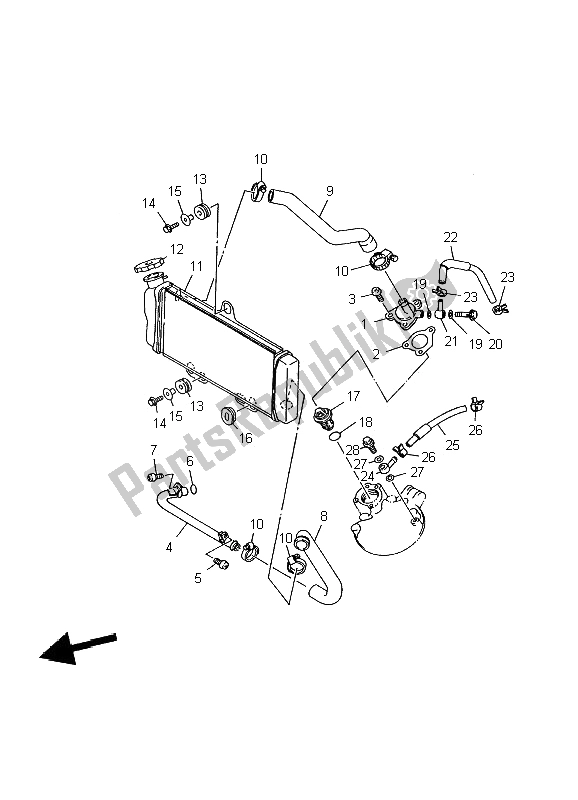 All parts for the Radiator & Hose of the Yamaha TDR 125 2002