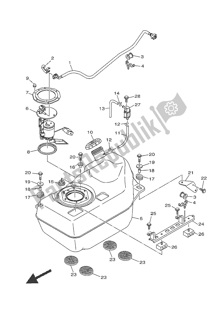 All parts for the Fuel Tank of the Yamaha YXE 700E 2016