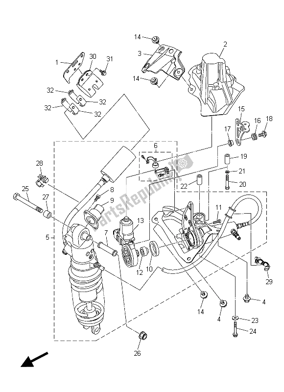 All parts for the Rear Suspension of the Yamaha FJR 1300 AS 2015