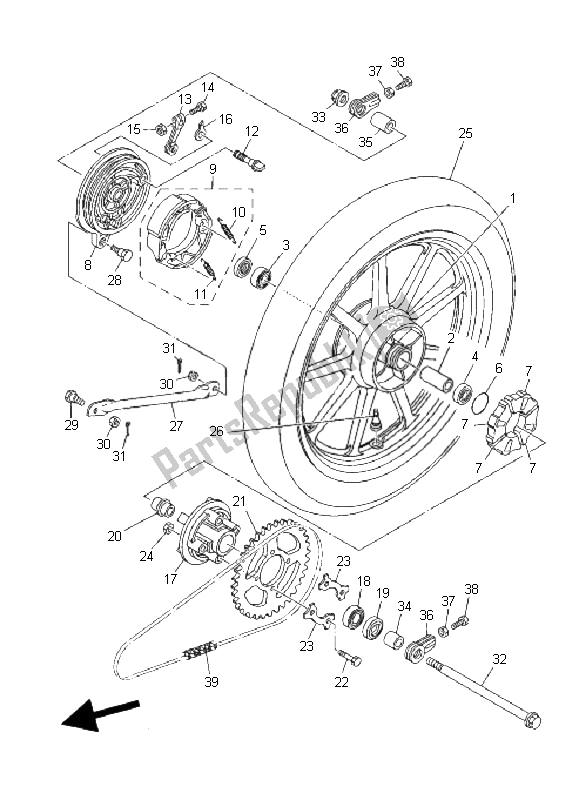 All parts for the Rear Wheel of the Yamaha YB 125 SPD 2008