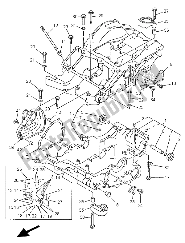 All parts for the Crankcase of the Yamaha TDM 850 1996