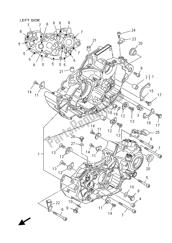 All parts for the Crankcase of the Yamaha YFZ 450 Rsed 2013