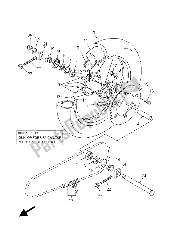 All parts for the Rear Wheel of the Yamaha WR 450F 2003