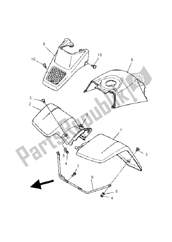 All parts for the Front Fender of the Yamaha YFS 200 Blaster 2001