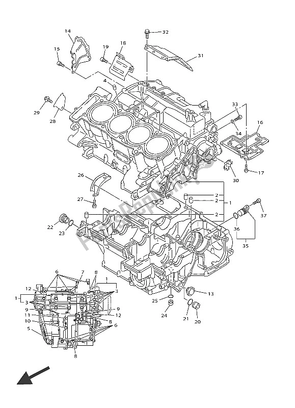 All parts for the Crankcase of the Yamaha FJR 1300 AE 2016