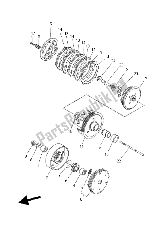 All parts for the Clutch of the Yamaha TT R 90E 2007