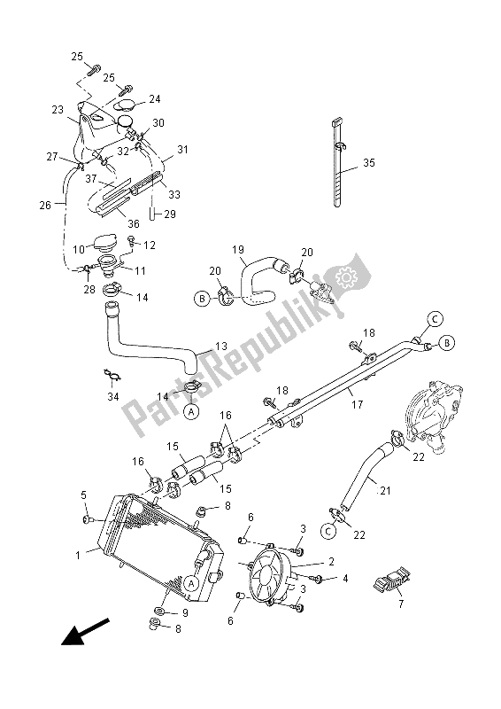 All parts for the Radiator & Hose of the Yamaha YP 125R 2015