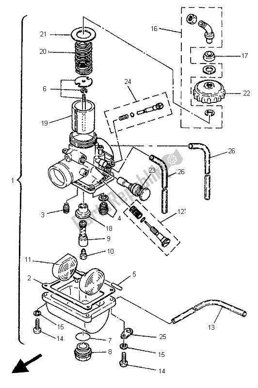 All parts for the Carburetor of the Yamaha YZ 80 LW 1996