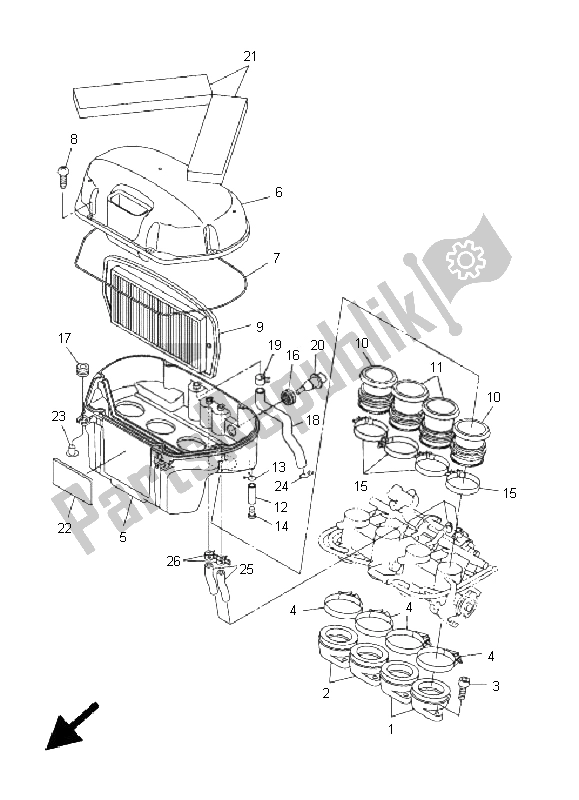 All parts for the Intake of the Yamaha FZ6 S 600 2005