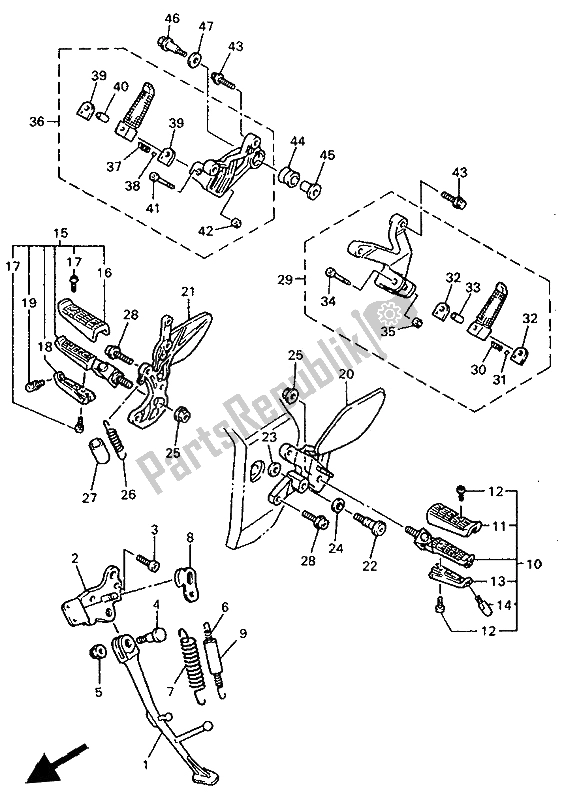 All parts for the Stand & Footrest of the Yamaha YZF 750R 1994