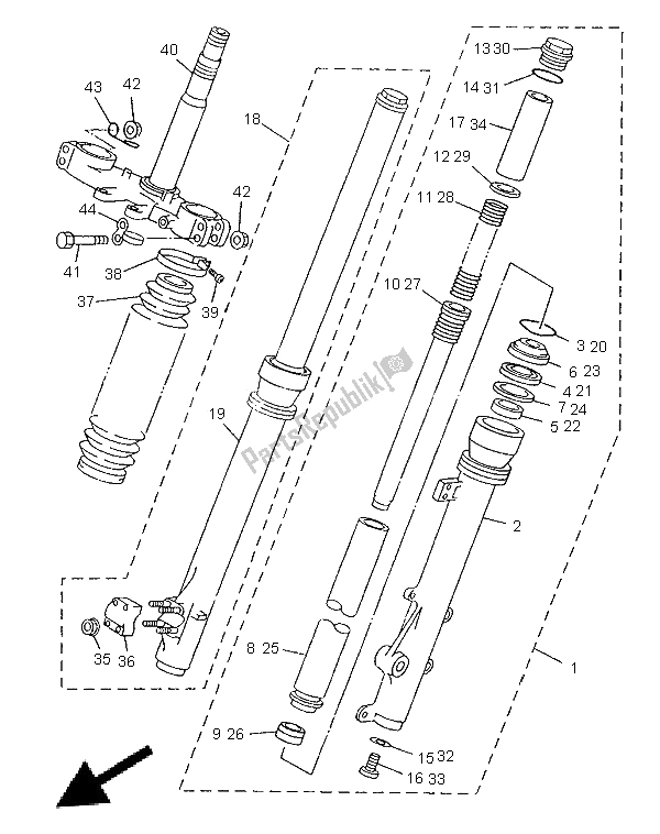 Wszystkie części do Przedni Widelec Yamaha DT 125R 1996