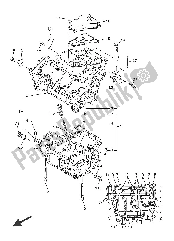 All parts for the Crankcase of the Yamaha XJ6F 600 2016