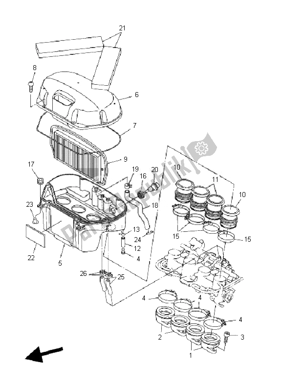 All parts for the Intake of the Yamaha FZ6 NHG 600 2007