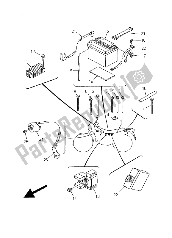 All parts for the Electrical 1 of the Yamaha TW 125 2000