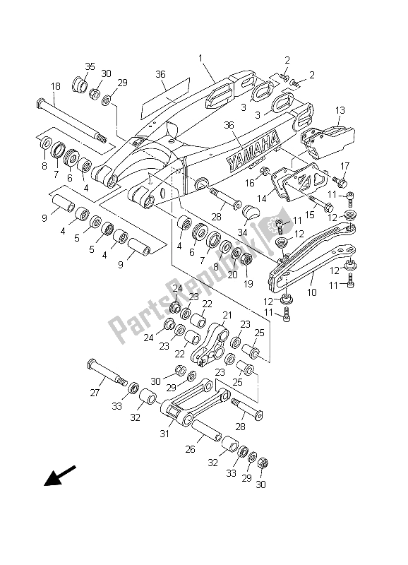 All parts for the Rear Arm of the Yamaha YZ 250 2003