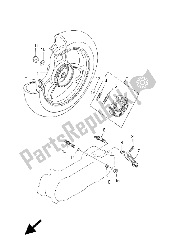 All parts for the Rear Wheel of the Yamaha CS 50R AC JOG 2009