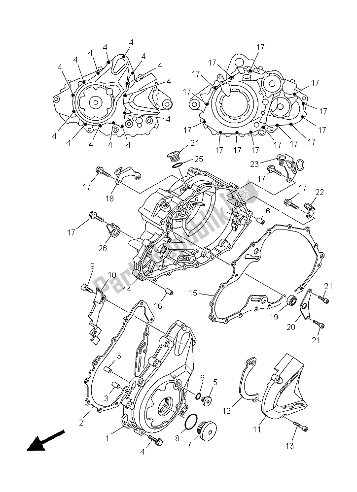 All parts for the Crankcase Cover 1 of the Yamaha YFM 700R 2015