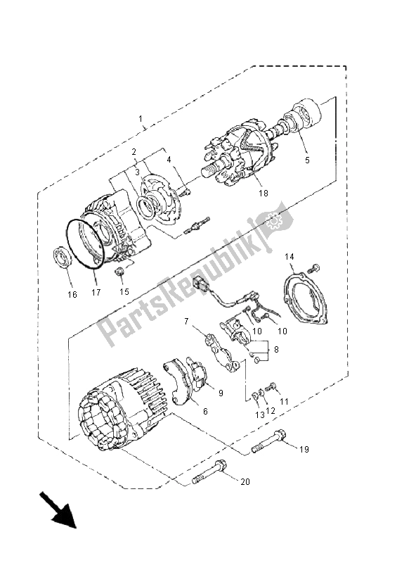 All parts for the Generator of the Yamaha XJR 1300 SP 2001