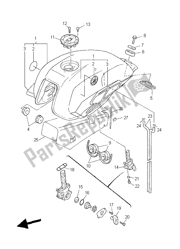 All parts for the Fuel Tank of the Yamaha XJR 1300 2004