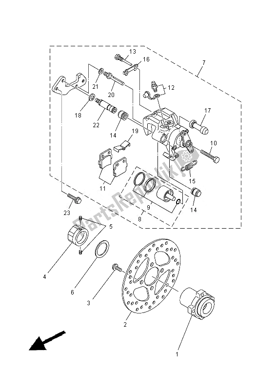 All parts for the Rear Brake Caliper of the Yamaha YFM 250R Raptor 2013