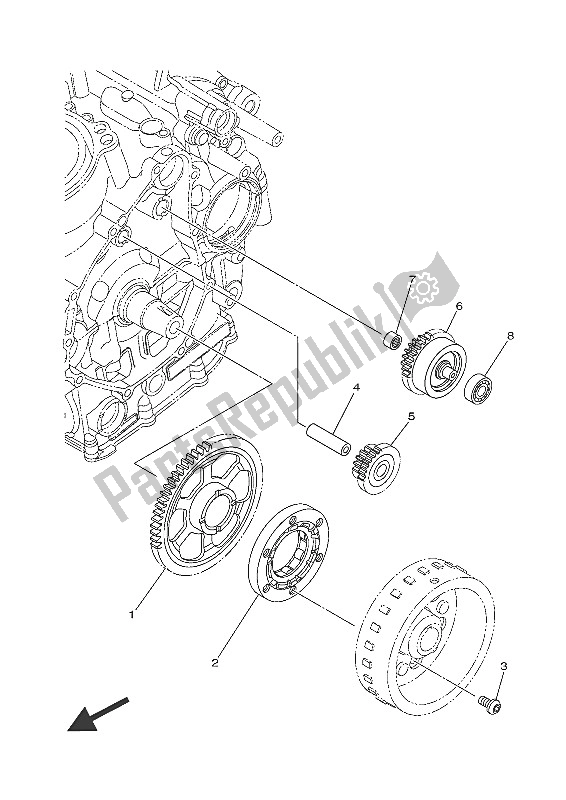 All parts for the Starter of the Yamaha MT-07 A 700 2016