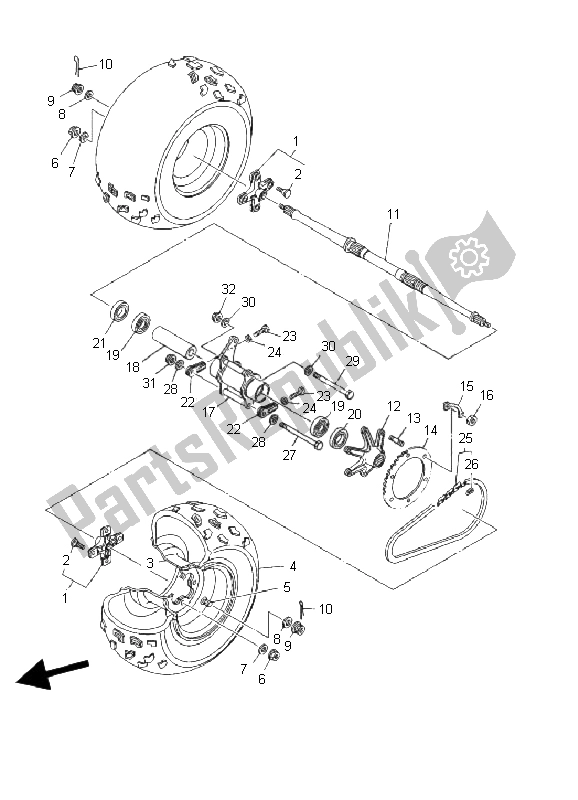 All parts for the Rear Wheel of the Yamaha YFZ 350 Banshee 2003
