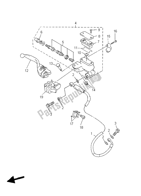 All parts for the Front Master Cylinder of the Yamaha YZ 450F 2004