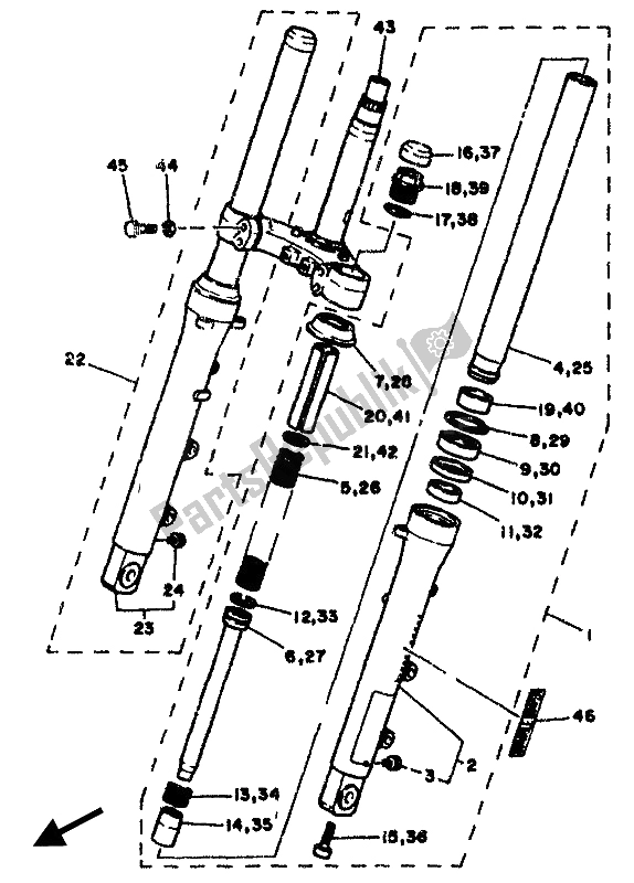 All parts for the Front Fork of the Yamaha RD 350F 1985