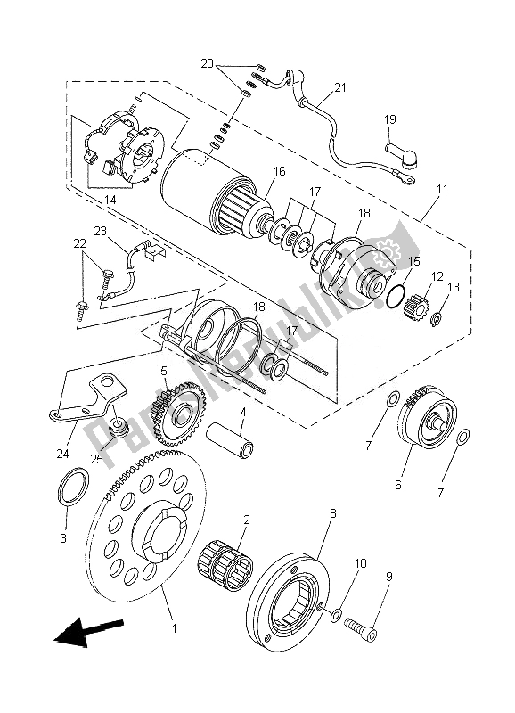 All parts for the Starter Clutch of the Yamaha XT 660X 2010