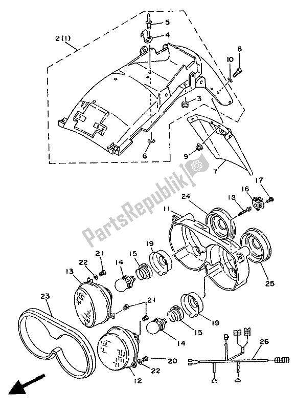 All parts for the Alternate (fender-headlight) (for Dk-gr-no) of the Yamaha TDM 850 1992