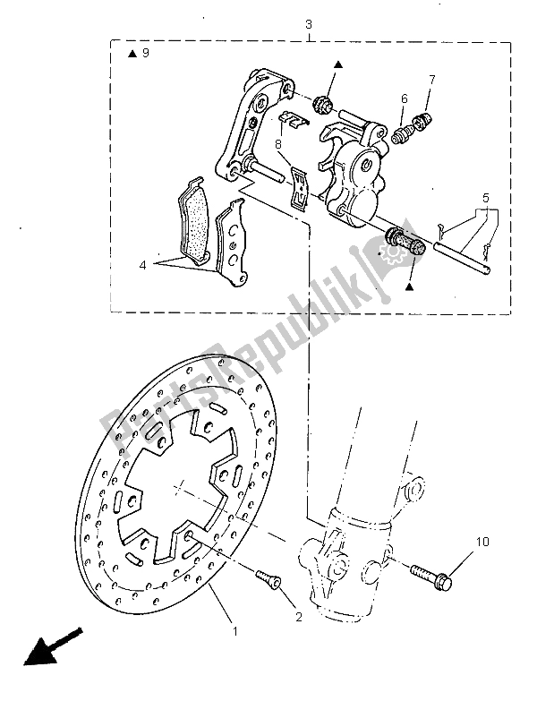 All parts for the Front Brake & Caliper of the Yamaha TT 600R 1997