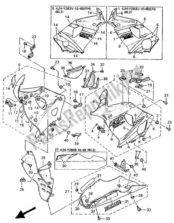 Toutes les pièces pour le Capot 2 du Yamaha FZR 600R 1994