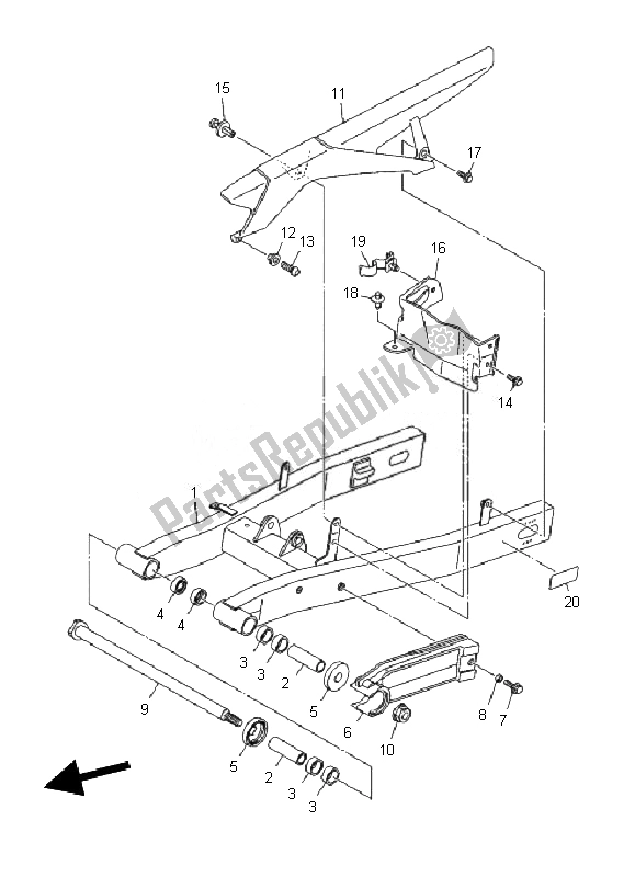 All parts for the Rear Arm of the Yamaha XJ6F 600 2010